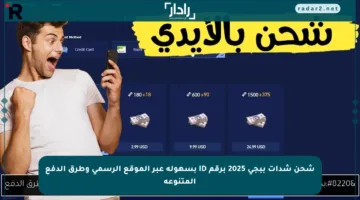 شحن شدات ببجي 2025 برقم ID بسهولة عبر الموقع الرسمي وطرق الدفع المتنوعة